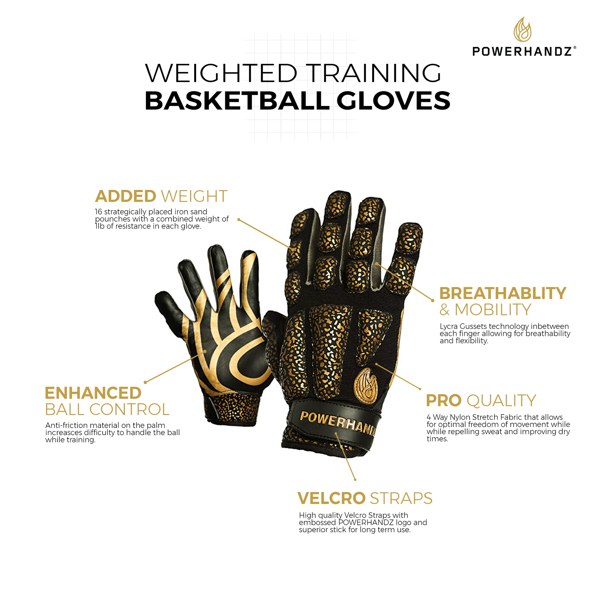 POWERHANDZ Basketball Anti-Grip Weighted Gloves - POWERHANDZ